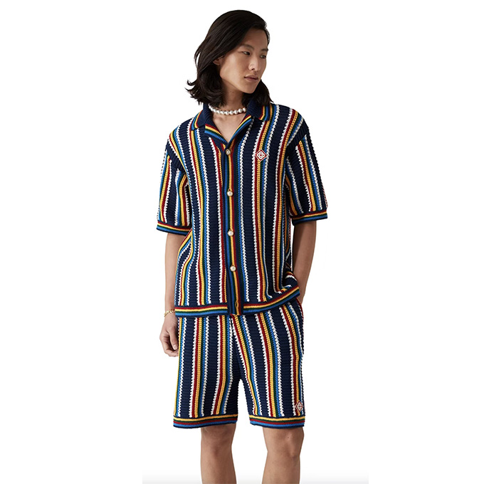 casablanca striped crochet knit short-sleeve shirt & shorts